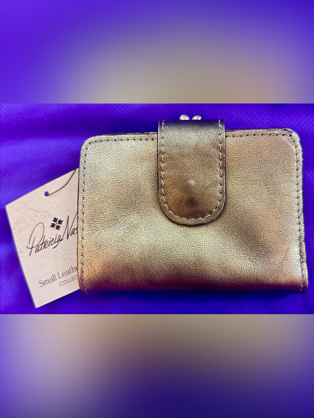 Patricia Nash Metallic Gold Leather Snap Wallet with Tab
